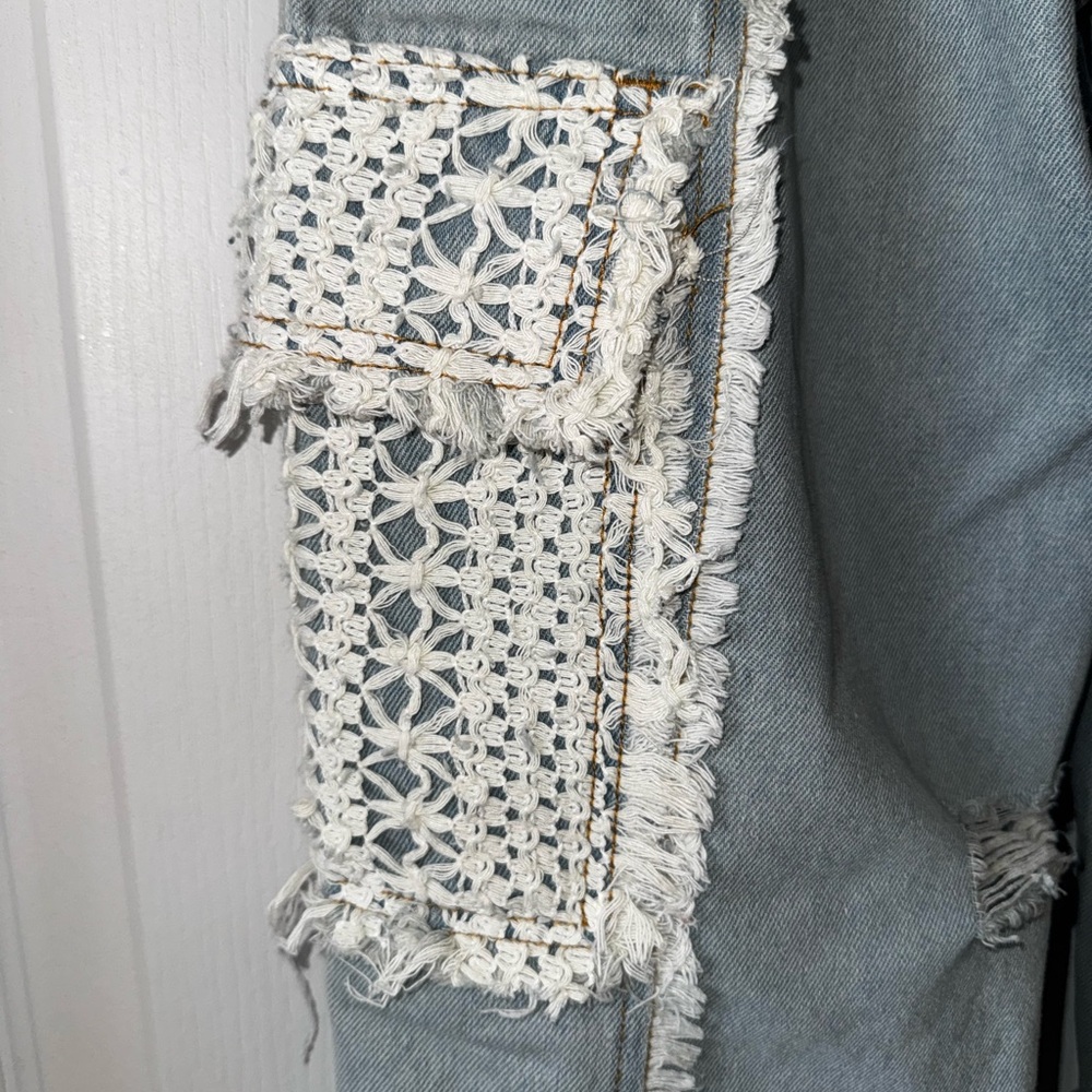 POL Women's Light Blue Jeans with Lace crochet Detail Rebel Joggers Sz S - Picture 6 of 11